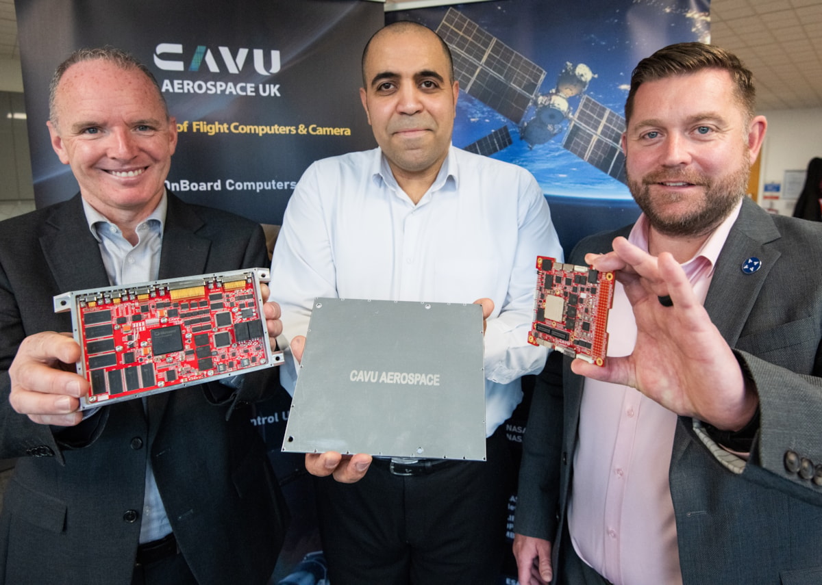 Adrian Gillespie, Chief Executive at Scottish Enterprise, Ali Maani , Chief Engineer at CAVU Aerospace UK, Andrew Dickson, Trade and Innovation Specialist at Scottish Enterprise