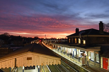 Sunset over Farnham station, Surrey