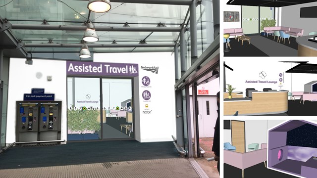 Work to build Manchester Piccadilly’s Assisted Travel Lounge begins: Manchester Piccadilly Assisted Travel Lounge CGI composite