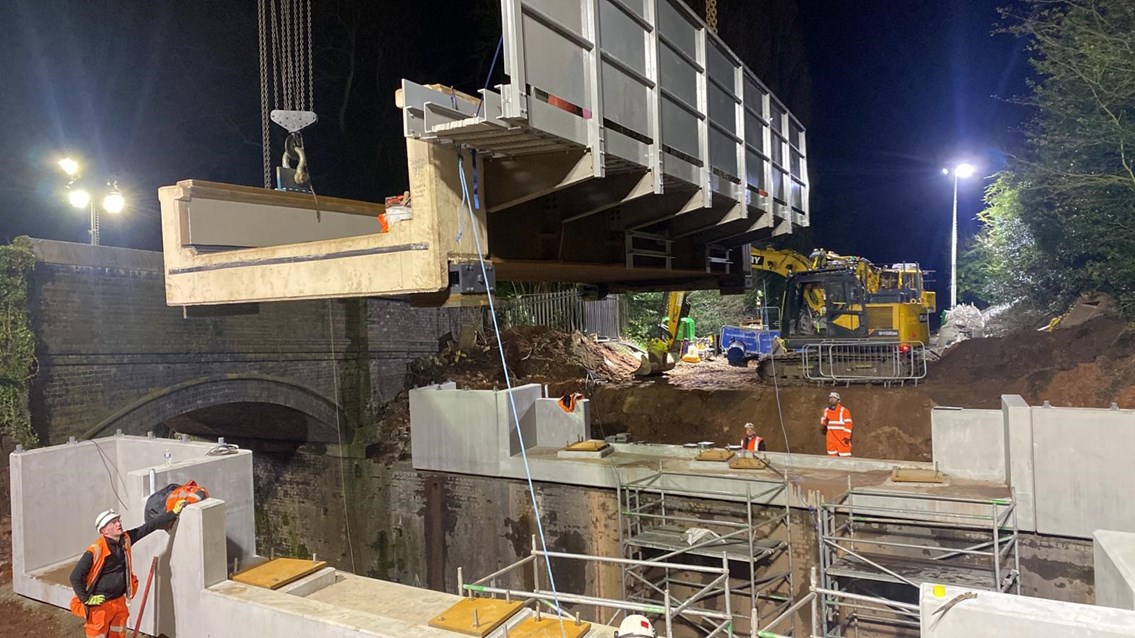 New Sutton Coldfield bridge being lifted into place Easter 2023-2