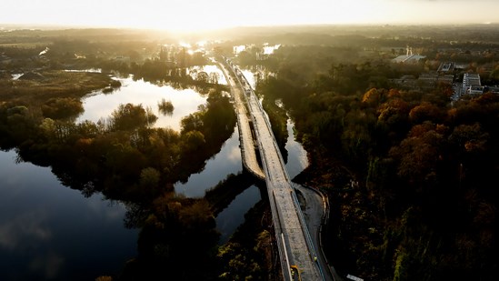 Aerial view of HS2's Colne Valley Viaduct at sunset 8