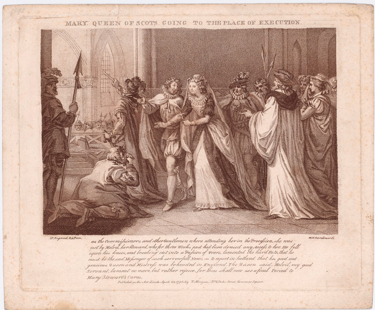 One of a series of engravings of the last hours and execution of Mary, Queen of Scots by Italian artist John Francis Rigaud, 1791