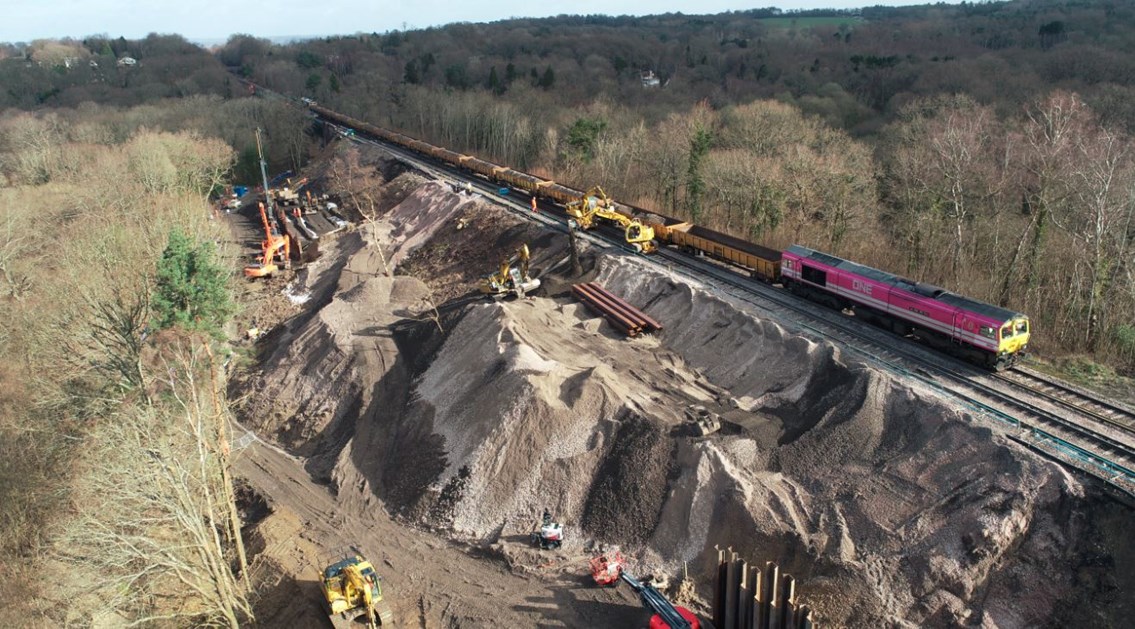 Network Rail on track to reopen East Grinstead line for Monday – but please do check before you travel and only travel if you have to: East Grinstead landslip