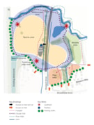 1. Park zoning and character areas - indicative layout and potential facilities: Initial design for Tanyard Meadows town park showing potential zones for facilities and activities.