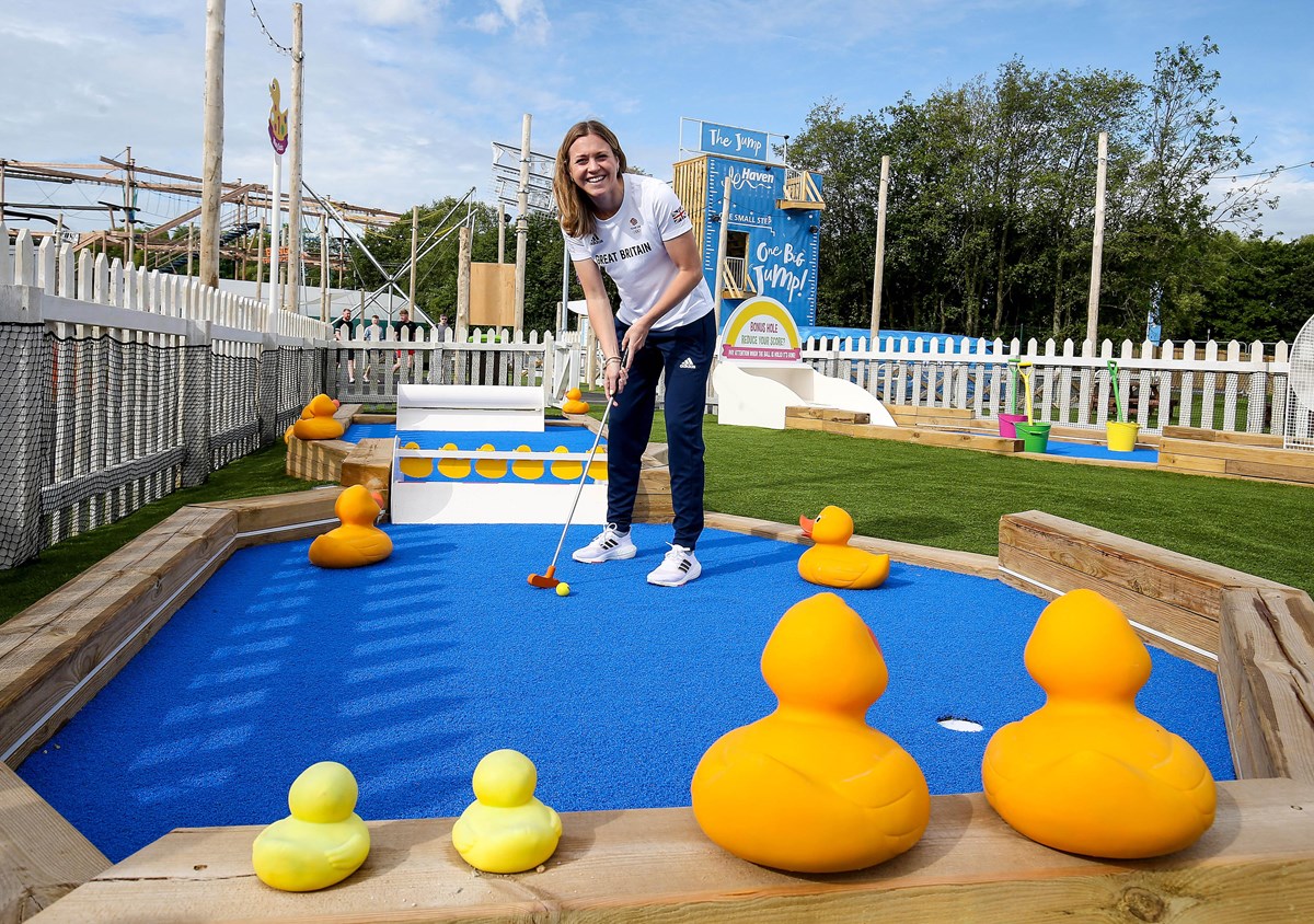 Vicky Holland Playing Crazy Golf at Thorpe Park