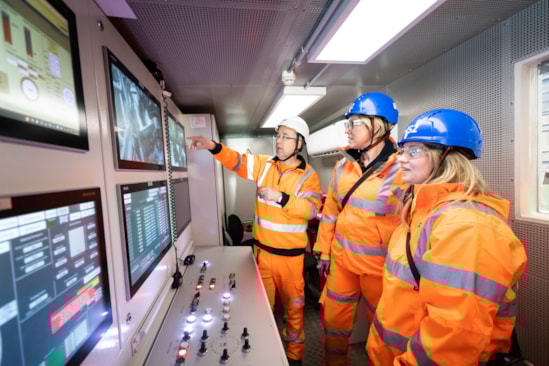 TBM driver explains how to drive TBM Karen: L-R: Michael Wilson, TBM driver; Vicky Knight, train driver; Hayley Richardson, train driver