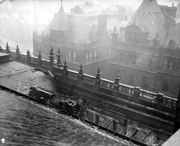Leeds Town hall air raid: Records show the German Luftwaffe bombarded Leeds city centre through the night of March 14-15, 1941, in what was dubbed The Quarter Blitz, killing 65 people and severely damaging cherished buildings including the Grade I listed town hall.
The dramatic raids proved catastrophic for the town hall’s Calverley Street entrance and even caused a huge part of the building’s roof to collapse inwards.
Photos taken at the time show both the scale of the damage and the mammoth clean-up effort which followed at a building which was then and continues to be a symbol of the city.
PICTURE CREDIT YORKSHIRE EVENING POST