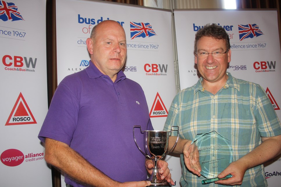 Andy Evered (L) with Andrew Jarvis at Bus Driver of the Year awards 2023