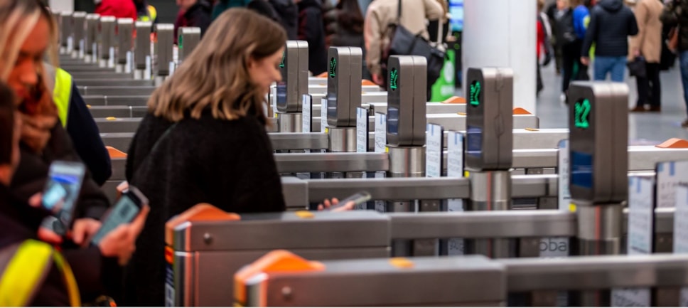 Image shows customer at ticket gateline
