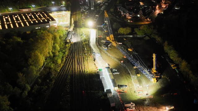 Night time shot of crane over Petteril Bridge junction