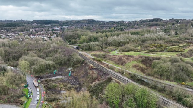 Oakengates landslip aerial view: Oakengates landslip aerial view