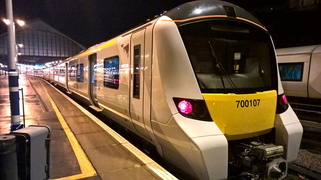 Class 700: A Thameslink Class 700  train built by Siemens, on test at Brighton