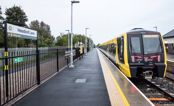 Mayor Steve Rotheram signs trailblazer rail devolution deal to explore potential for taking back control of local rail network: LCC Headbolt station 051023-26-2