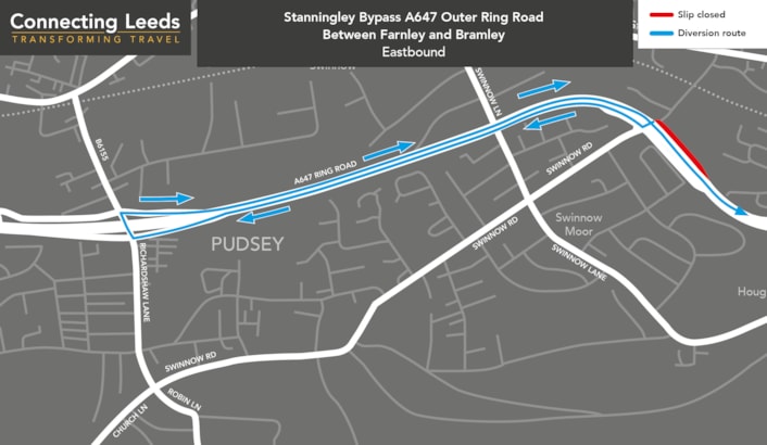 Stanningley bypass westbound diversion July 24: Stanningley bypass westbound diversion July 24