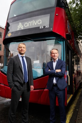 Portrait. Pictured left is Enrico Del Prete, Fund Partner, I Squared Capital with Mike Cooper, CEO, Arriva Group: Portrait. Pictured left is Enrico Del Prete, Fund Partner, I Squared Capital with Mike Cooper, CEO, Arriva Group