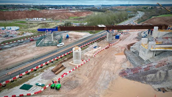The 84 metre viaduct section moved over the westbound link road
