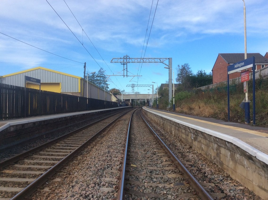 GNRP Wigan to Manchester weekend closures overhead lines empty tracks Adlington station