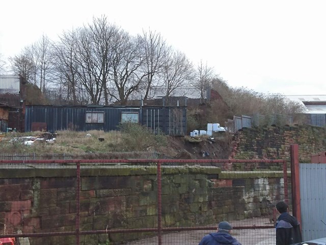View of the damage to the reatining wall between Liverpool Lime Street and edge Hill from the opposite side of the railway line