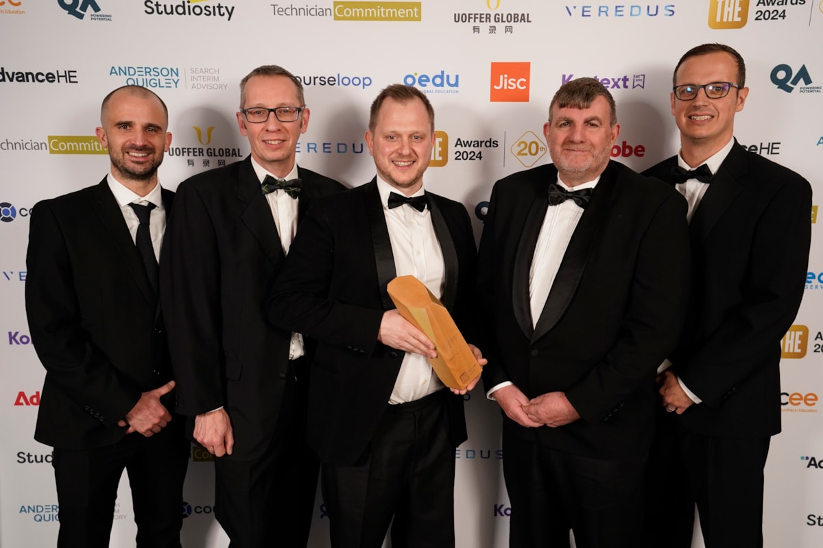 University of Cumbria wins Widening Participation award at the 2024 THE Awards, the 'Oscars of Higher Education'
L-R: University's Antony Freeman, principal lecturer; Paul Armstrong, head of apprenticeships; associate professor Tom Davidson; Ian Teague - assistant director of South Central Ambulance