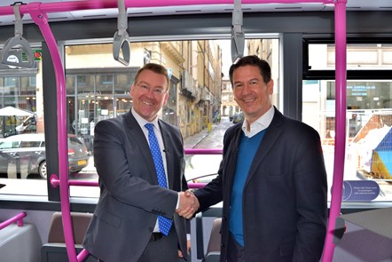 First Bus Portfolio Managing Director Andrew Jarvis alongside Mike Nugent, Head of Zero Carbon Fleet at Hitachi Europe.