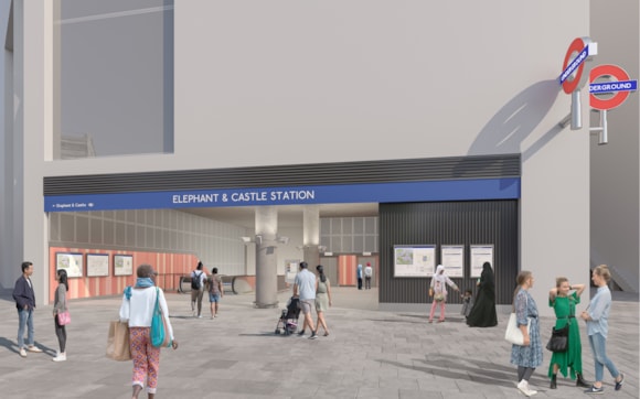 Major milestone reached in vital Elephant & Castle Tube station upgrade as TfL appoints tunnelling contractor to link new station box with existing platforms: TfL Image -CGI view of Elephant & Castle Tube station from Peninsula