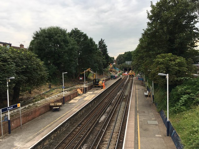 Fulwell drainage works: in order to install the new drainage system, Network Rail's engineers worked 24 hours a day for two weeks