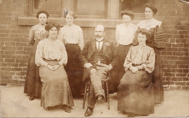 Lily Cathcart wedding dress: Lily Cathcart (back row, second from right) with colleagues at Quarry Mount School in Leeds, where she was a student teacher.