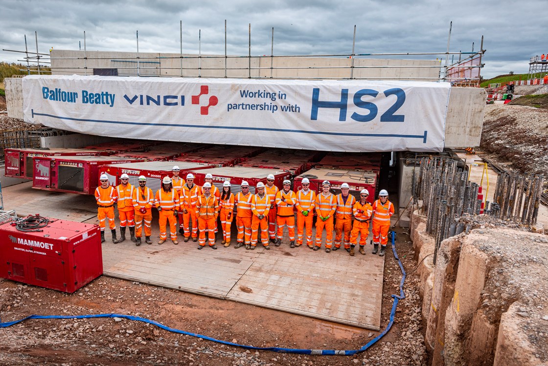 The team celebrate the Streethay bridge drive