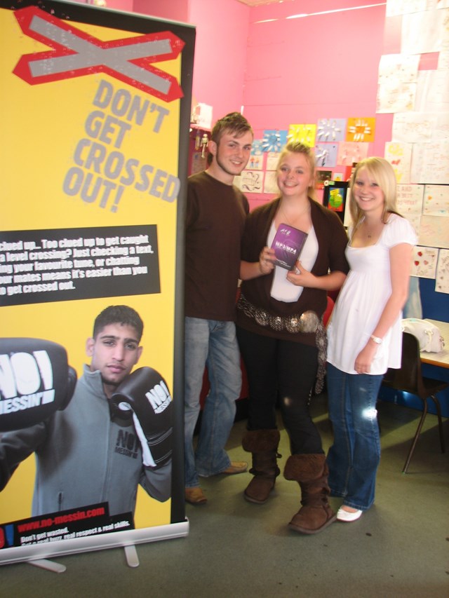 St Neots Teen Toni Wigley (centre) Wins No Messin'! Competition: St Neots Teenager Toni Wigley (centre) with friends at the local youth club. Toni collects her prize after winning a No Messin'! competition