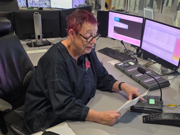 Celebrity Jo Brand records special TfL customer announcements to encourage support for London Poppy Day: TfL Image - Jo Brand recording at Victoria