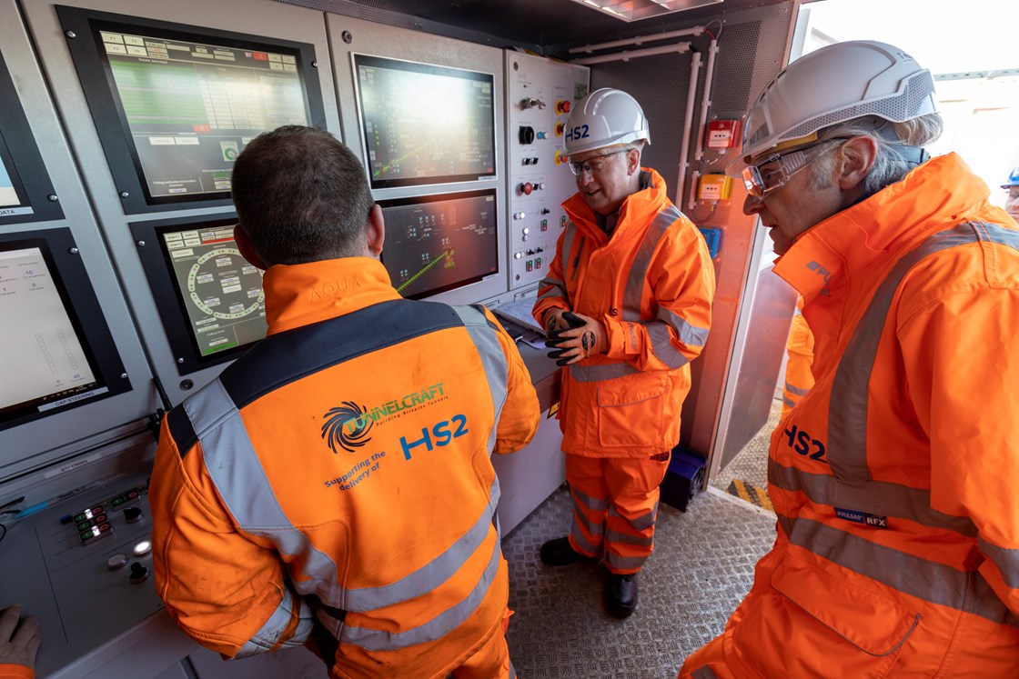 HS2 CEO Mark Thurston and BBV MD Michael Dyke in the TBM Control Room