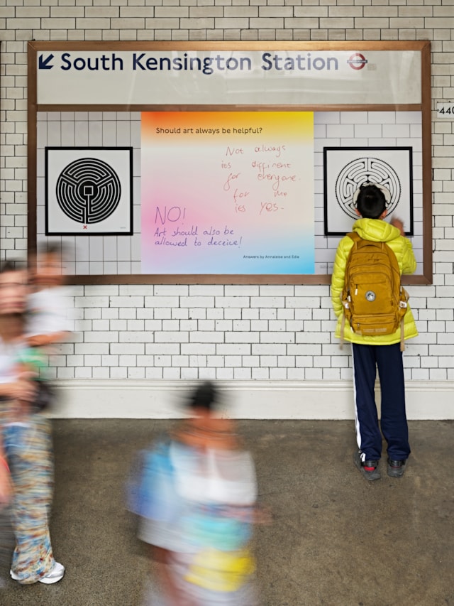 TfL Image - Spaghetti Answers by Annaleise and Edie: Spaghetti Map, South Kensington Underground station, 2026. Commissioned by Art on the Underground. Photos: Guy Archard