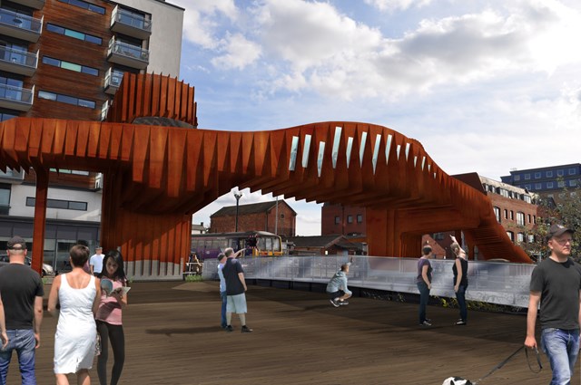 HAVE YOUR SAY: DESIGNS FOR BRIDGE AT BRAYFORD LEVEL CROSSING: proposed footbridge for Brayford Wharf East