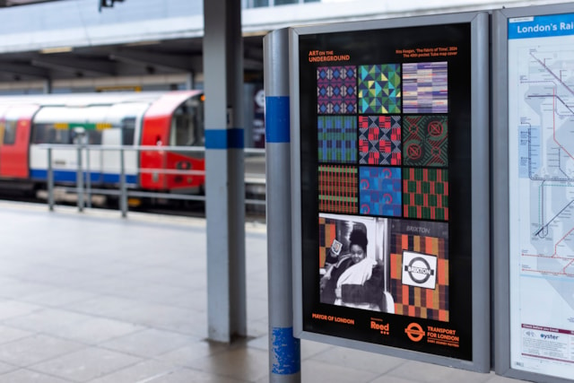 Rita Keegan, ‘The Fabric of Time’, 2024 – Pocket Tube map poster 2: Commissioned by Art on the Underground. Photo: Benedict Johnson