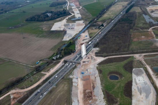 Aerial view of the Marston Box which will carry HS2 over the M42