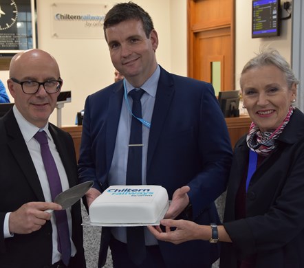 Leamington Spa Station re-opening - Tuesday 11th June 2019. 
L-R: Matt Western - MP for Warwick and Leamington, Alan Riley - Chiltern Railways Customer Services Director & Deputy Mayor Cllr Susan Rasmussen,