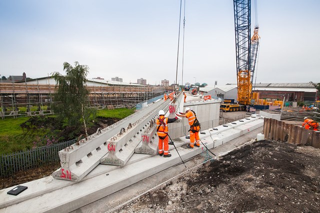 Parapets being lifted into place on the Richmond Street bridge in Ashton-under-Lyme