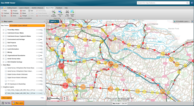 ORBIS screenshot showing 'clusters' of trees
