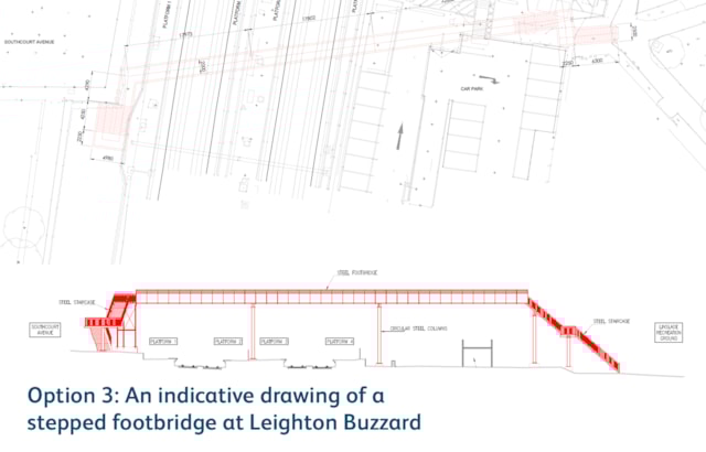 Indicative drawing showing option 3 - installation of a new stepped footbridge at Leighton Buzzard: Indicative drawing showing option 3 - installation of a new stepped footbridge at Leighton Buzzard