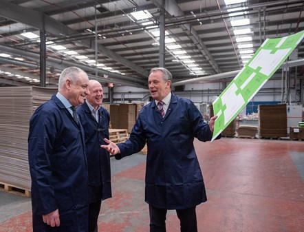 MSP Richard Lochhead Minister for Small Business Innovation and Trade on a tour of the new Cullen Packaging factory in Glasgow PICTURED L-R MSP Richard Lochhead Minister for Small Business Trade and Innovation