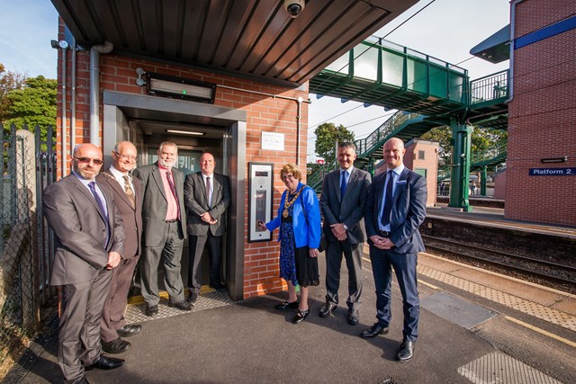 Mayor of South Ribble, Cllr Linda Woollard uses new lifts at Leyland station
