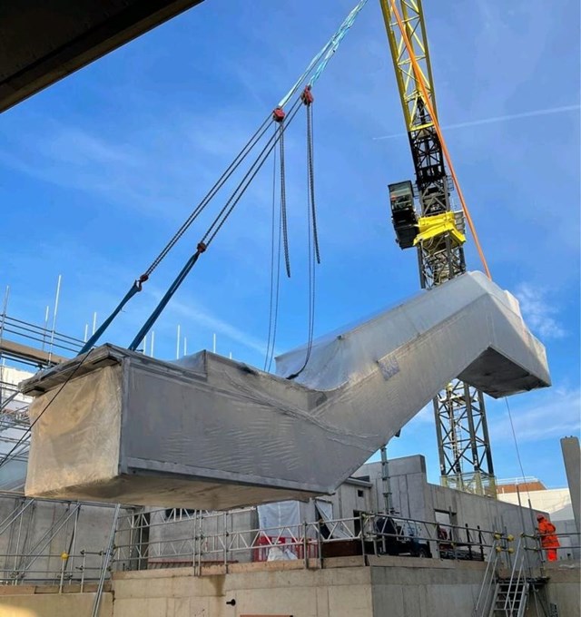 One of Gatwick Airport station's 8 new escalators is craned in - picture courtesy of Kone