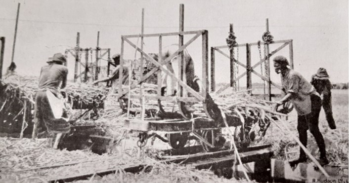 Leeds Industrial Museum: Leeds firm Hudson's sugar can cars being unloaded by hand in Natal