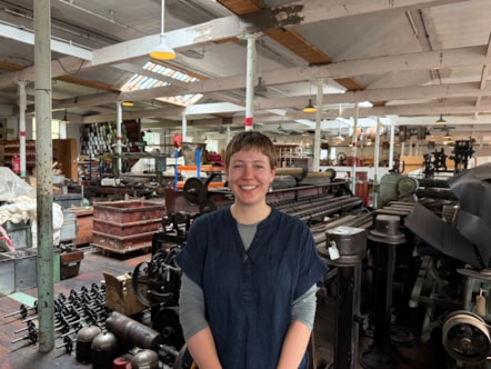 Becky Brown inside the storage space