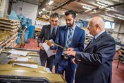 Visit to G&M Radiators, Glasgow. John McGeady, G&M Radiator Manufacturing Business Development Manager, Humza Yousaf, Minister for Transport & the Islands, John Blake, G&M Radiator Manufacturing Managing Director
