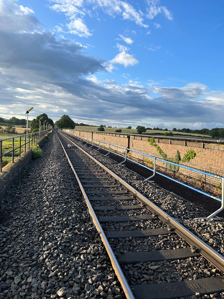 View of the Coventry to Leamington line on top of the River Avon viaduct