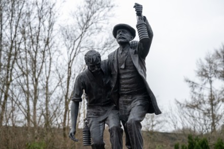 Bronze statue which depicts a rescue worker coming to the aid of a survivor after a mining disaster 2