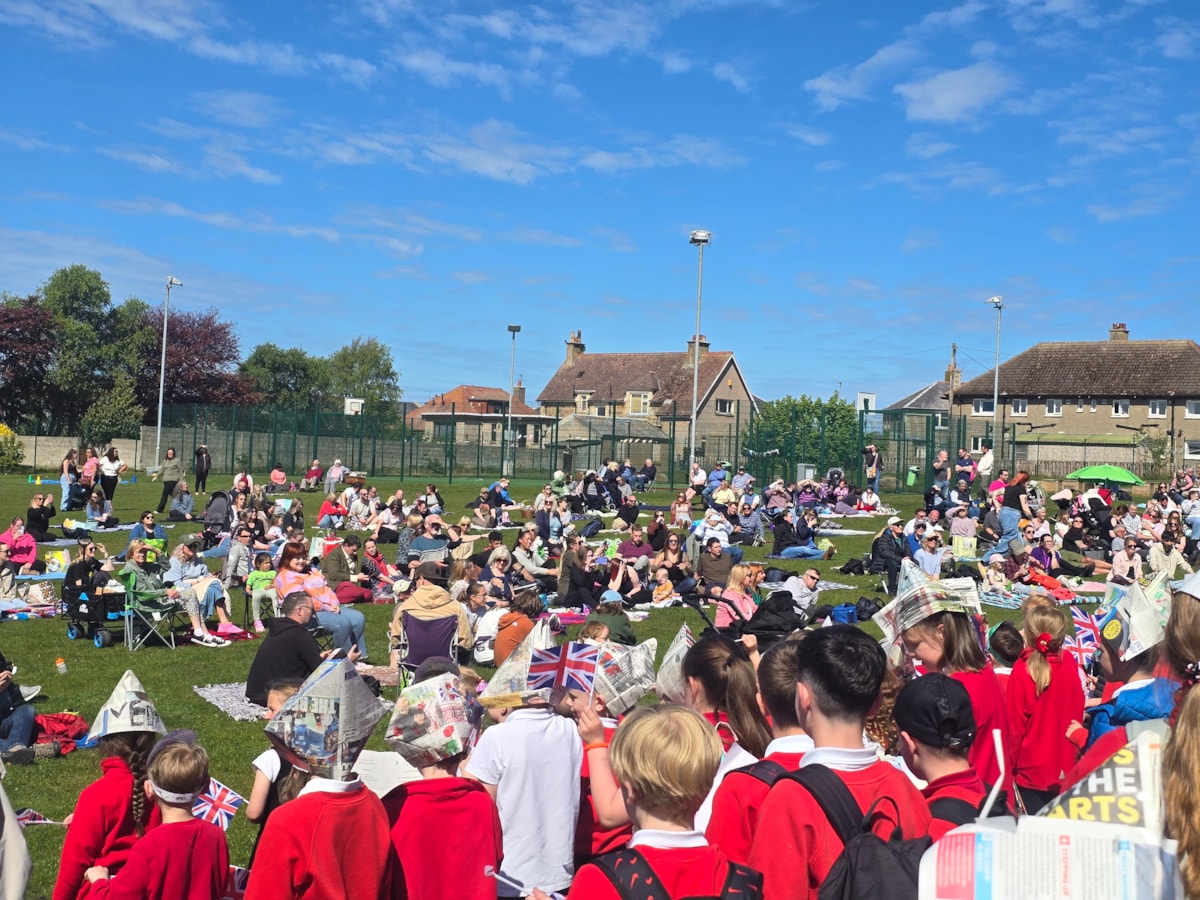Families of pupils from St Gerardine Primary School in Lossiemouth enjoy a VE Day 80 picnic