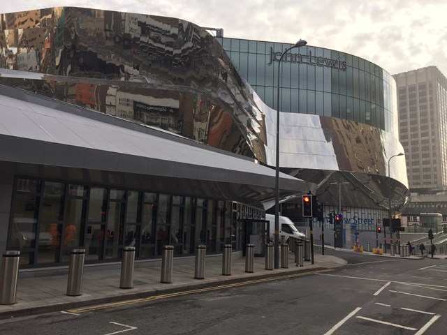 Birmingham New Street station’s southern hub opens to passengers: Exterior of the new southern hub with New Street station and John Lewis in the background