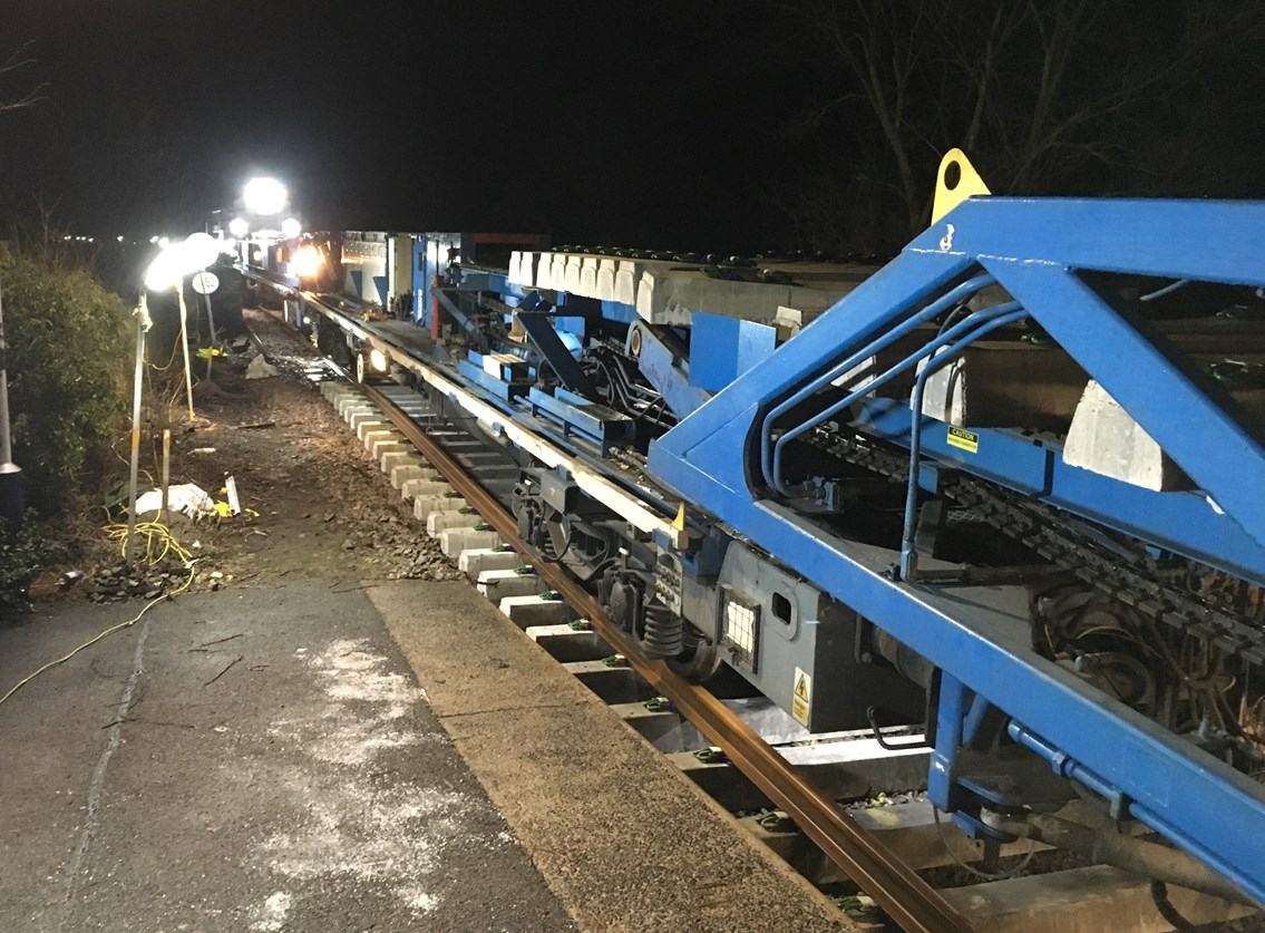 Network Rail teams battle wintry weather to upgrade 1940’s track on Esk Valley line: New track construction machine at Castleton Moor